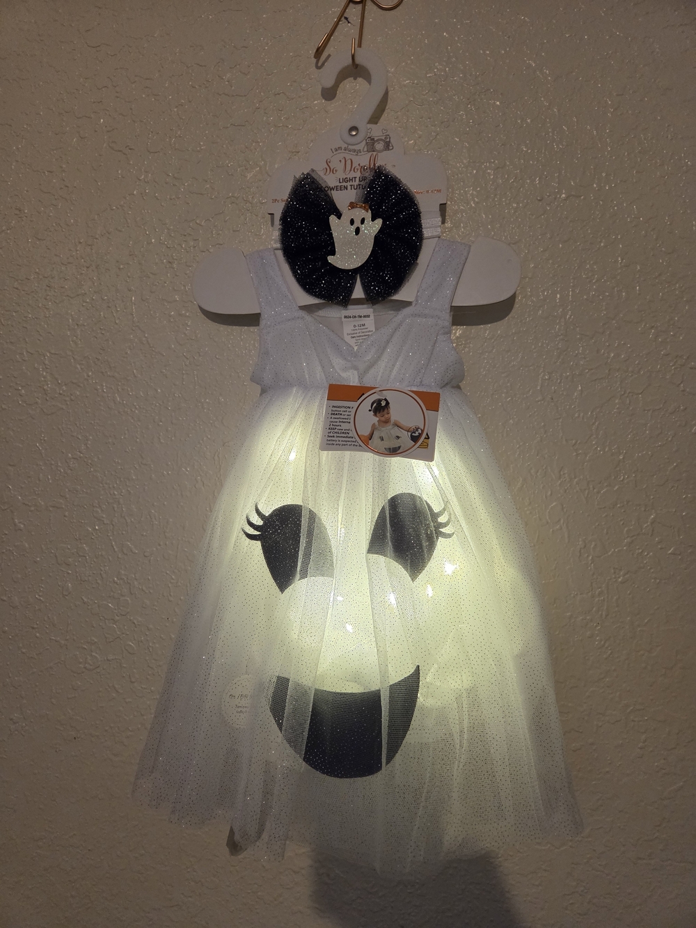 Baby White Sparkle Light Up Ghost Dress With Tutu  And  Headband - Picture 2 of 5